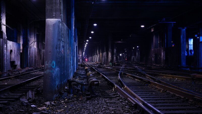 Abandoned Train Tracks — Blue, Dark