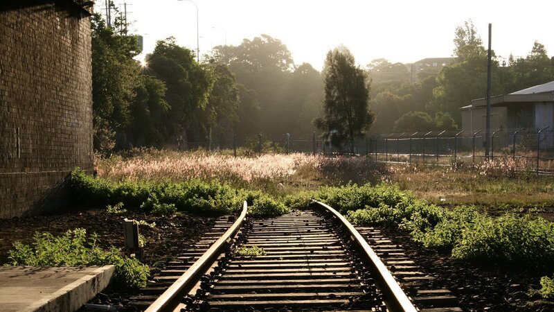 Abandoned Train Tracks — Brown, Serene, Sunrise, Photograph
