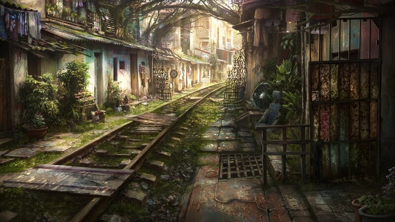 Abandoned Train Tracks — Green, Dilapidated