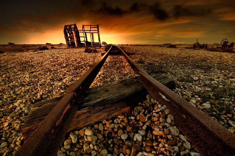 Abandoned Train Tracks — Orange, Dramatic