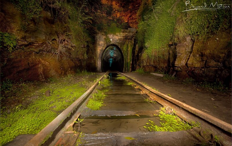 Abandoned Train Tunnel — Green, Dramatic