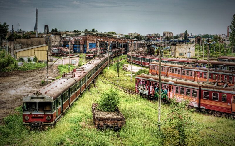 Abandoned Train Yard — Green, Dramatic