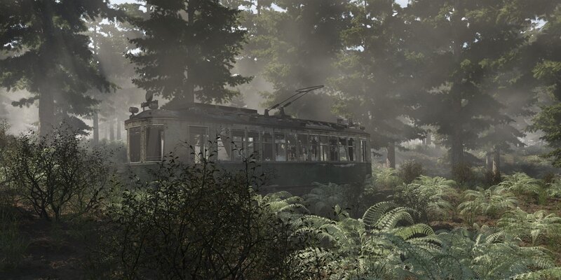 Abandoned Trolley in Forest — Green