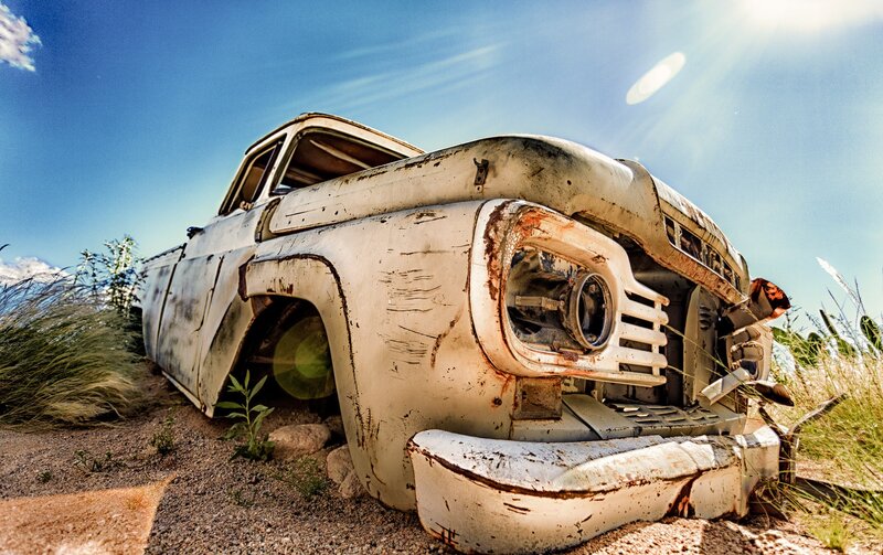 abandoned truck in desert