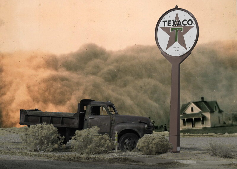 Abandoned truck in dust storm