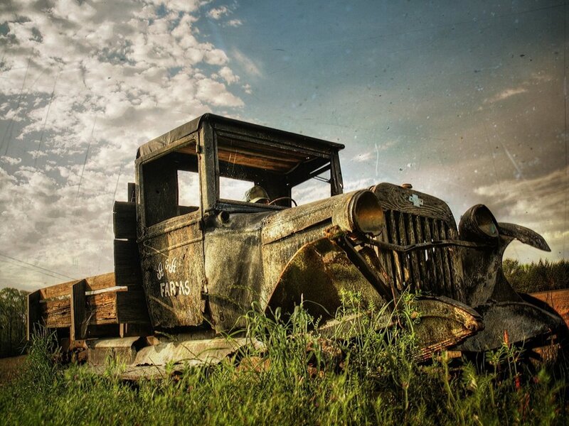 Abandoned Truck in Field — Green, Dramatic, Afternoon