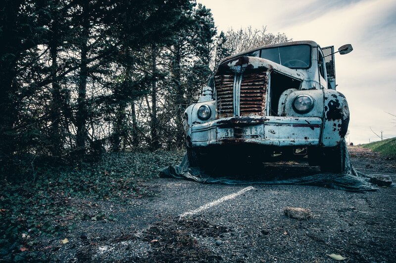 Abandoned Truck in Forest — Blue