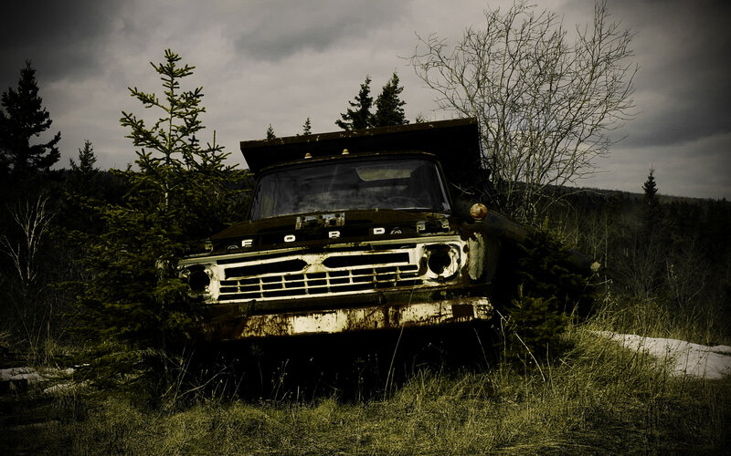 Abandoned truck in forest