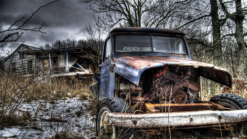 Abandoned Truck in Snow — Blue