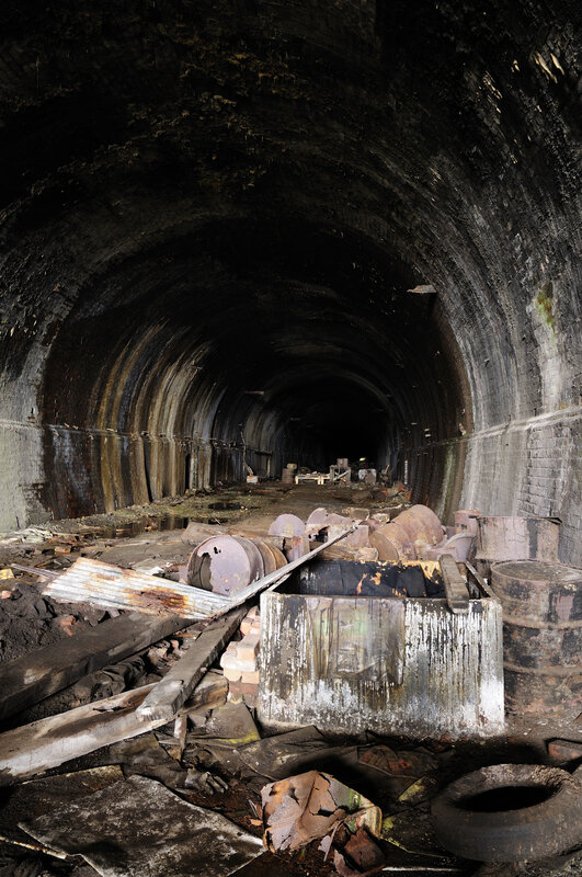 Abandoned Tunnel Interior — Black, Dramatic