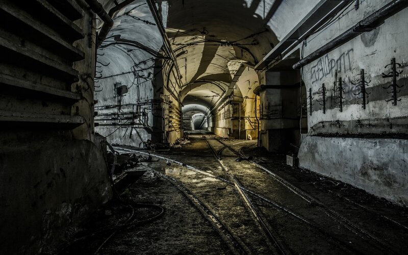 Abandoned Tunnel Interior — Gray, Dramatic