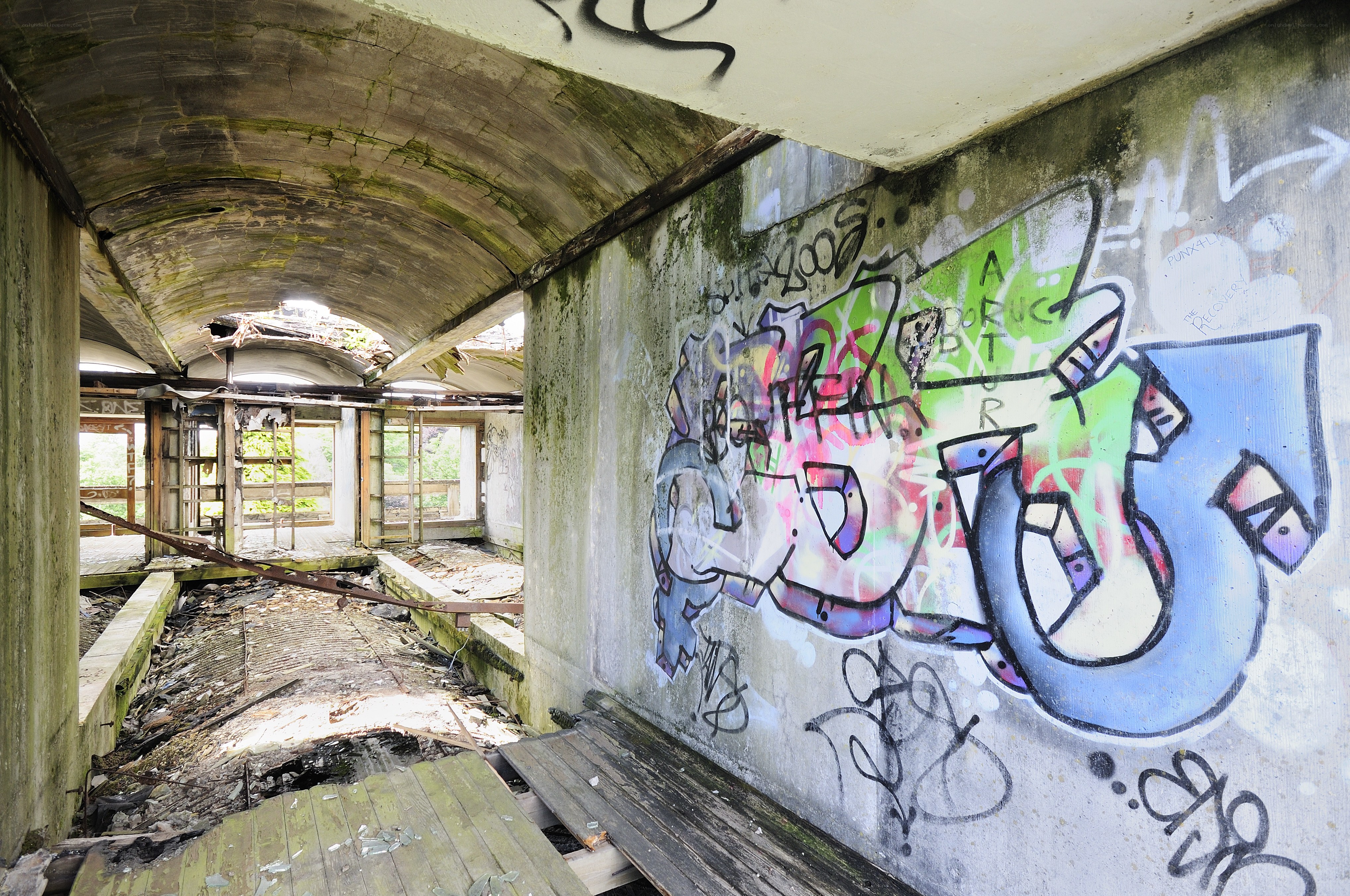 Abandoned tunnel with graffiti