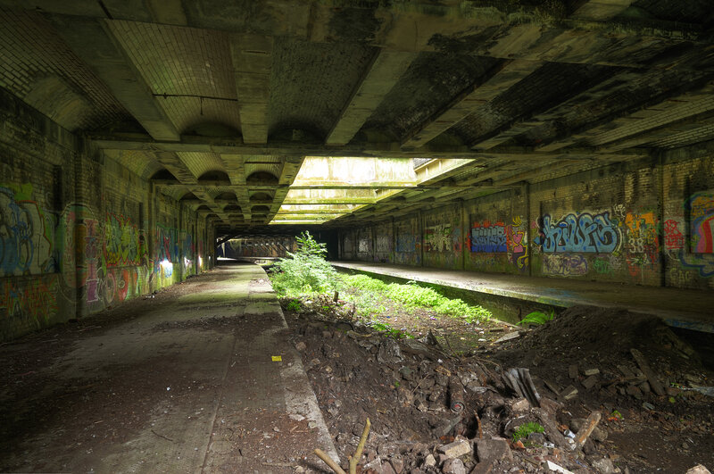 Abandoned tunnel with graffiti