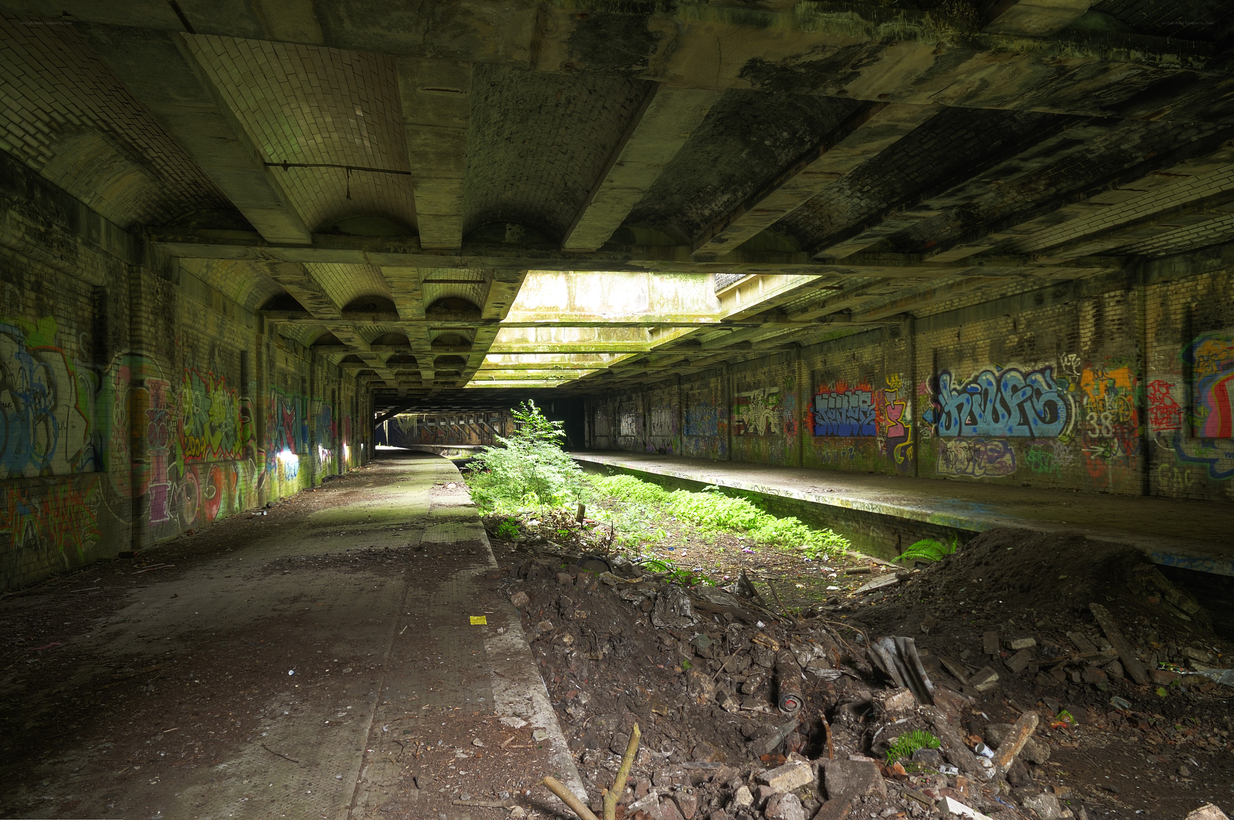 Abandoned tunnel with graffiti
