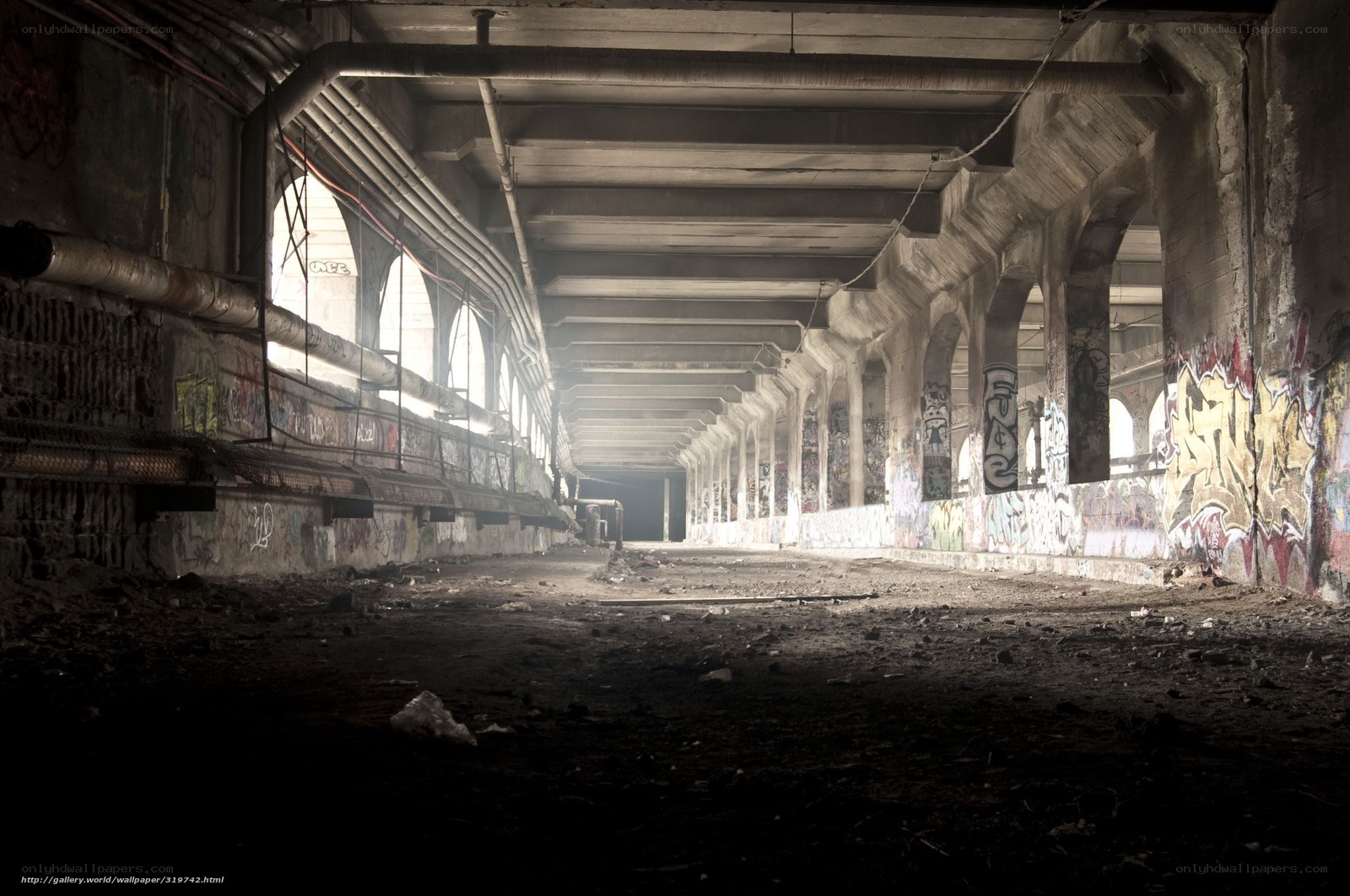 abandoned tunnel with graffiti
