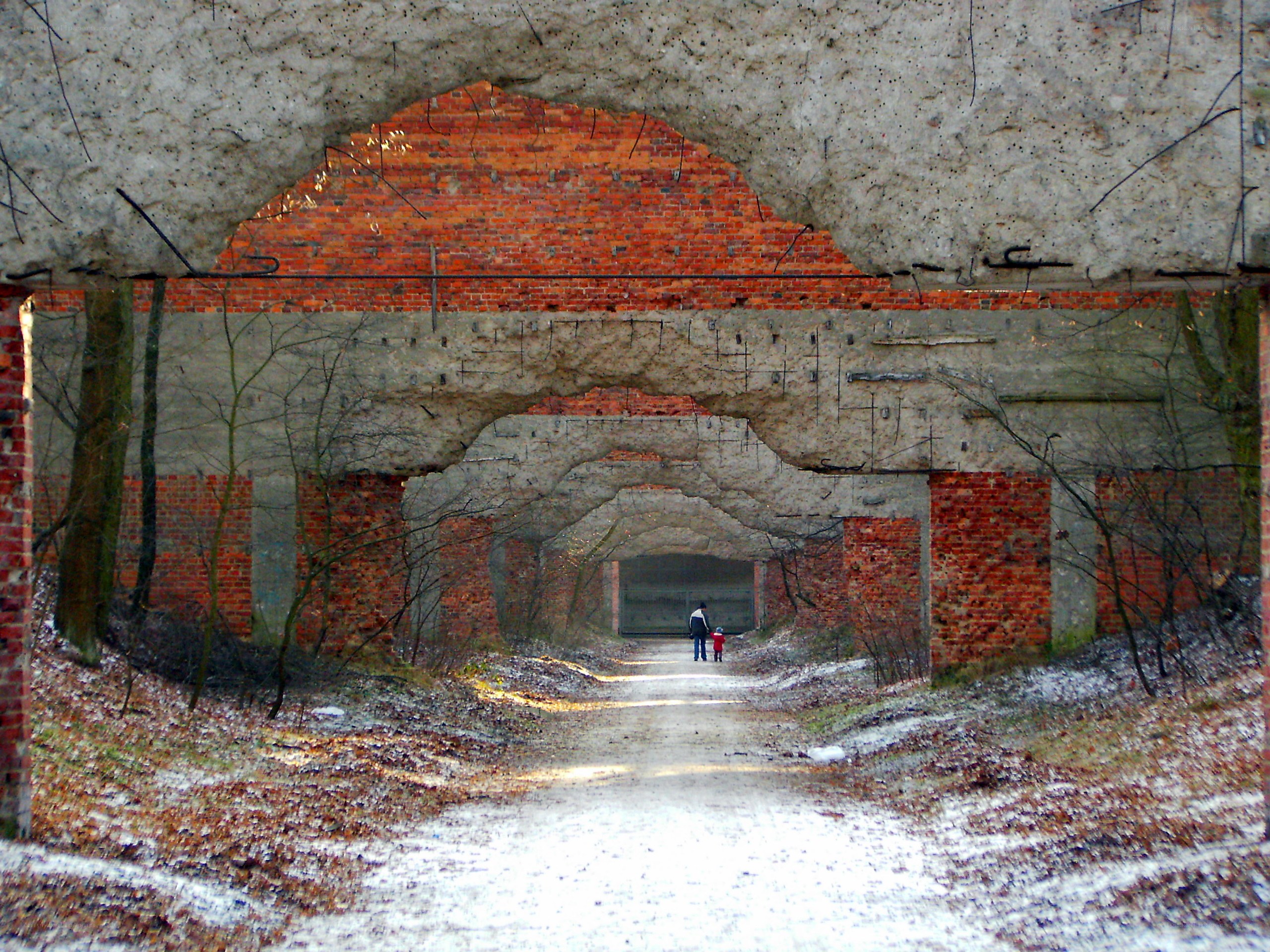 Abandoned tunnel with people