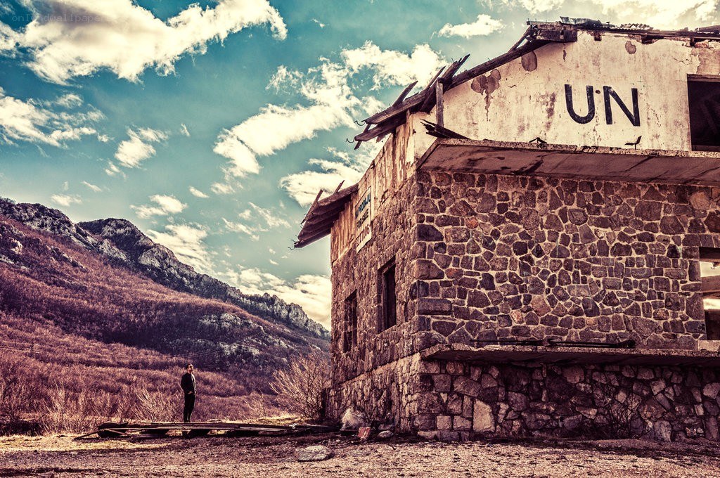 Abandoned UN building in mountains