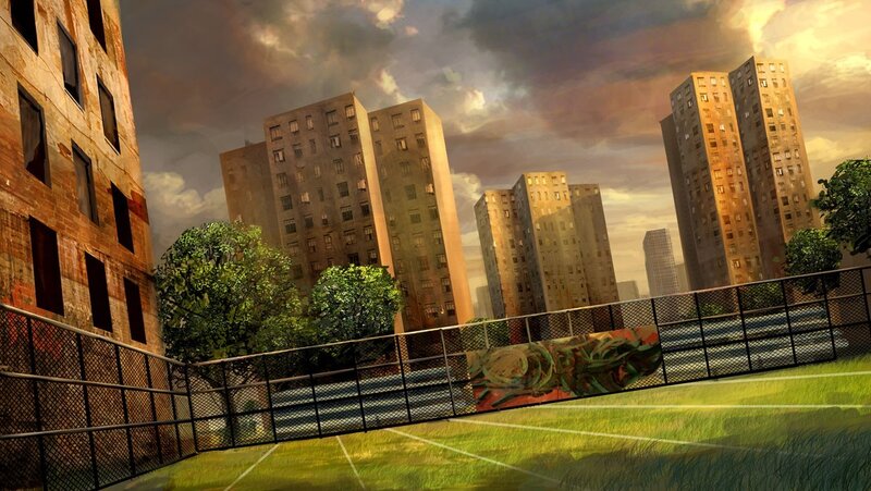 abandoned urban tennis court