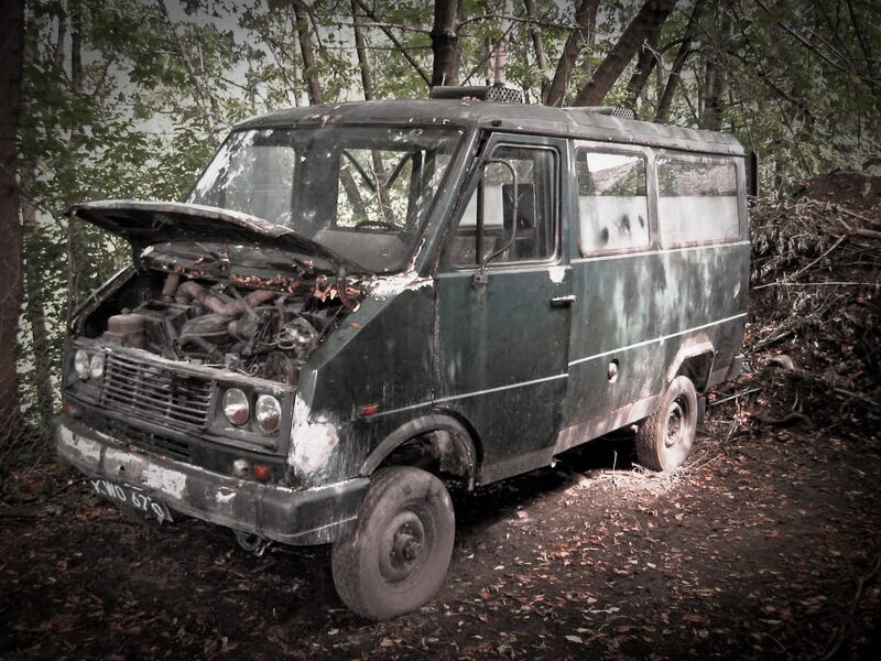 abandoned van in forest