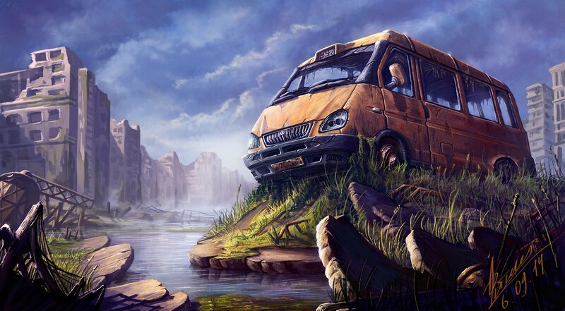 Abandoned Van in Ruins