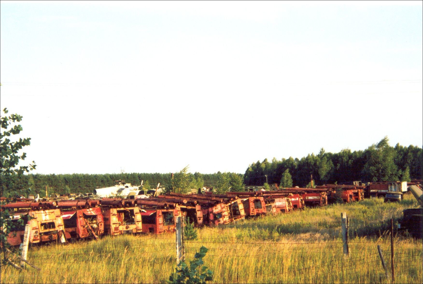 Abandoned vehicles in a field