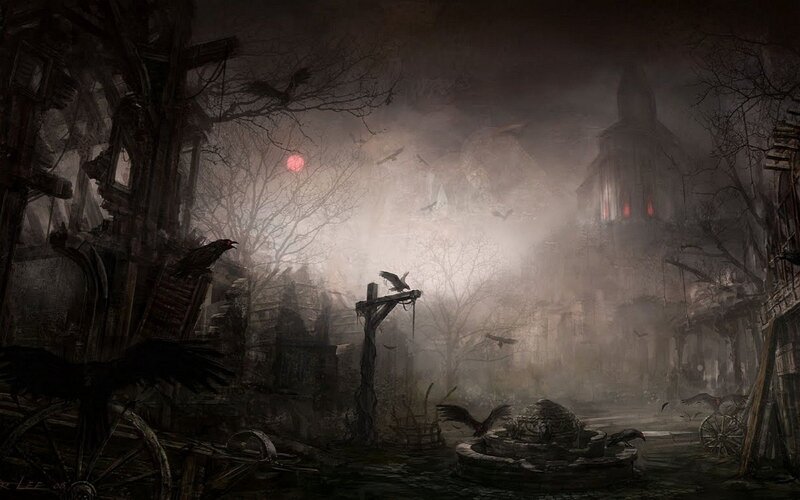 Abandoned Village at Night — Gray, Dark, Eerie