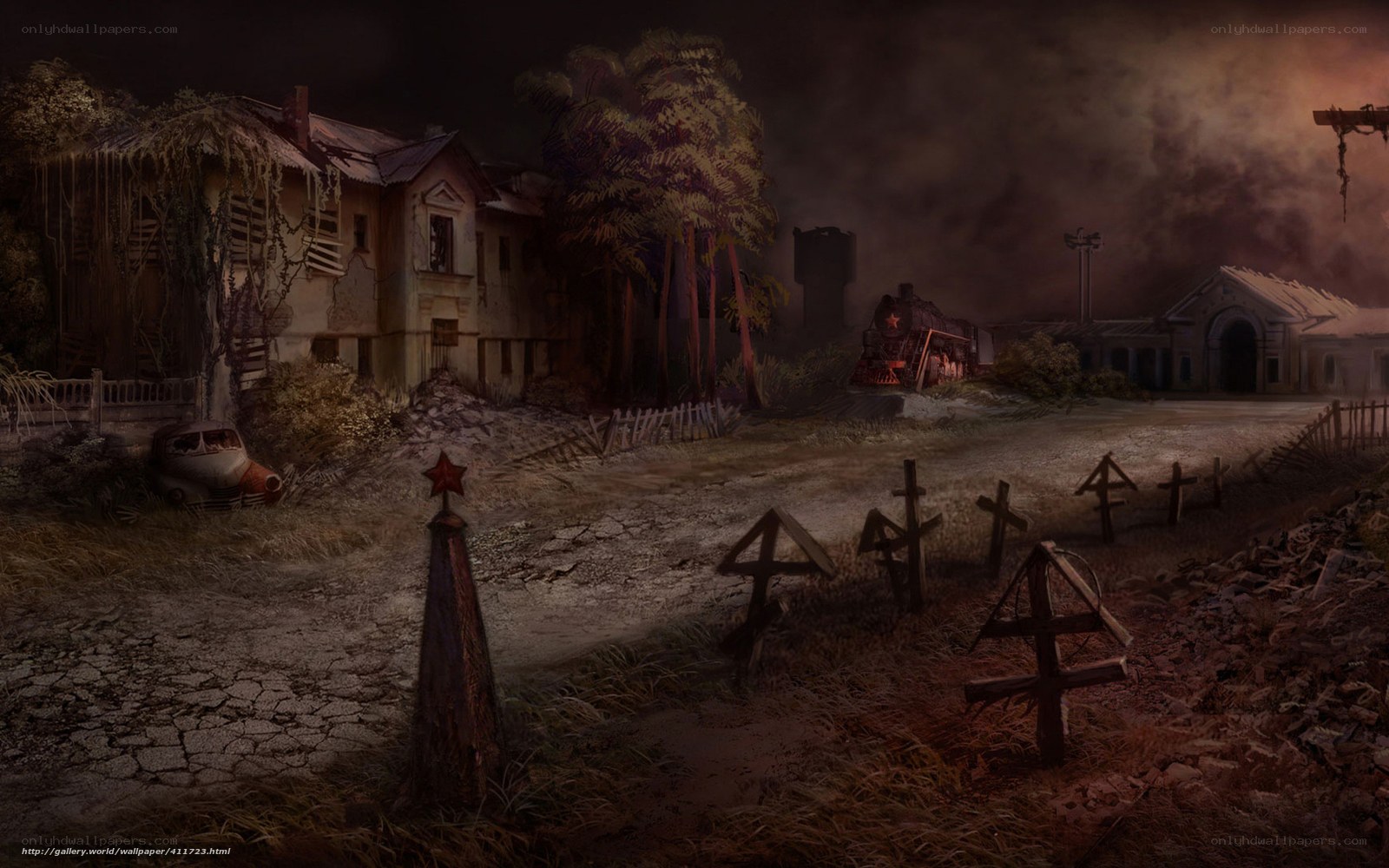 Abandoned village at night