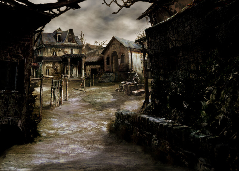 abandoned village scene
