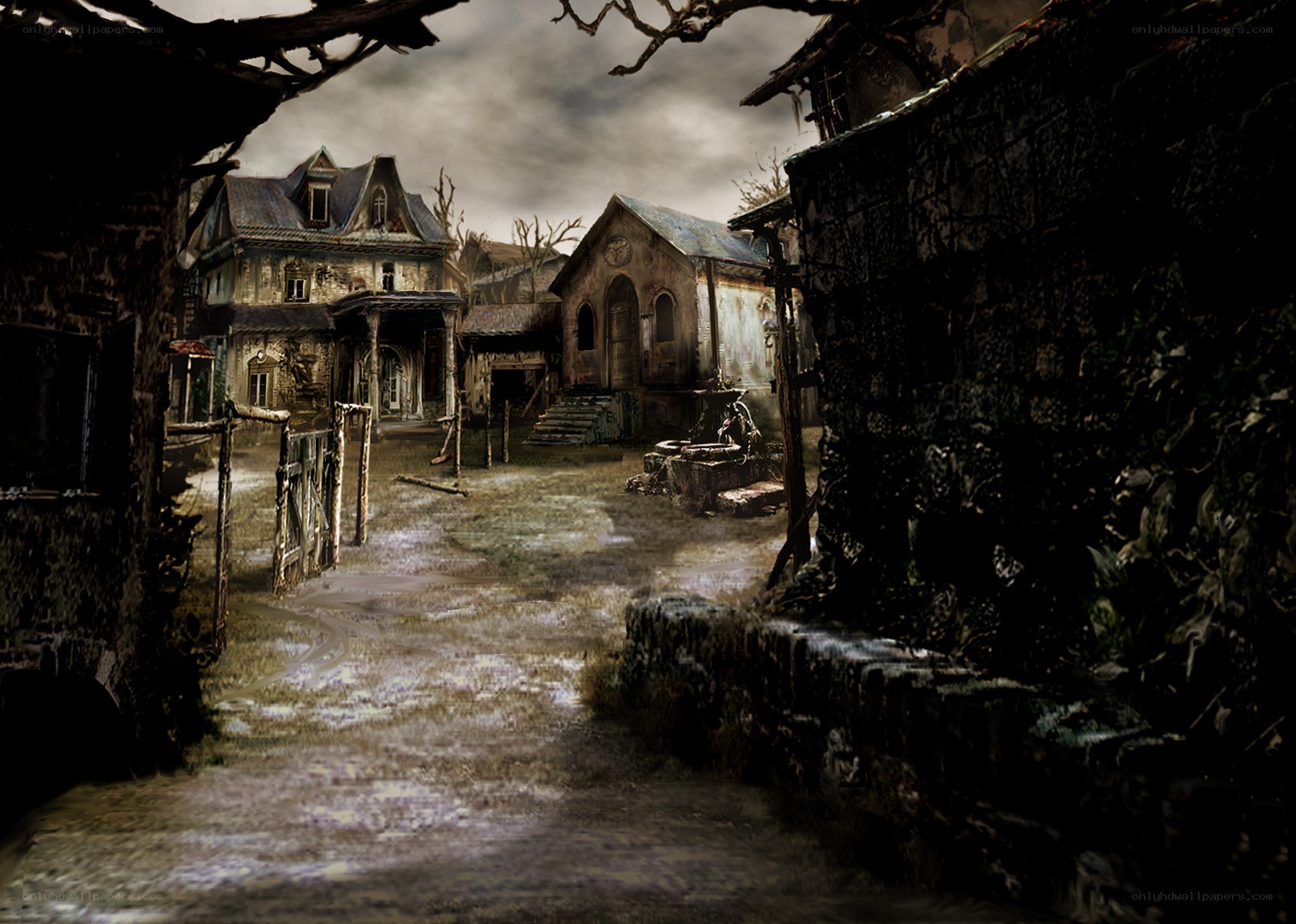 abandoned village scene