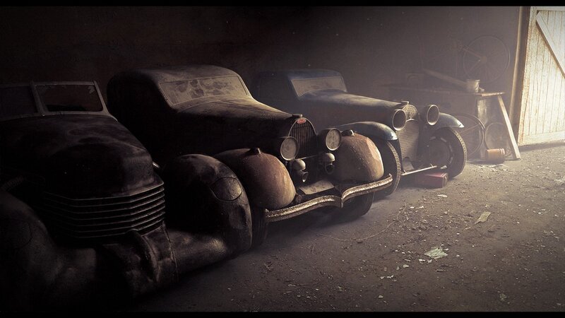 abandoned vintage cars in garage
