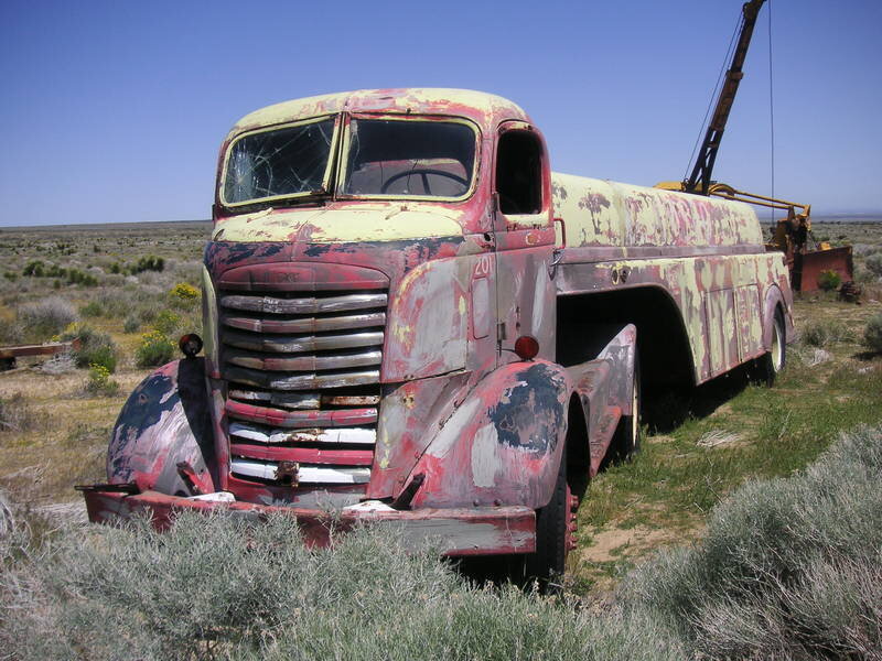 abandoned vintage truck in desert