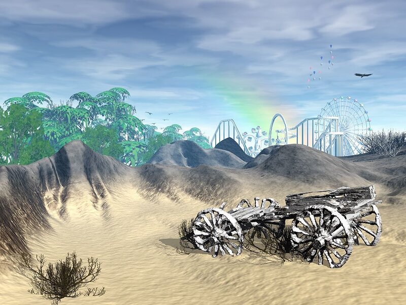 abandoned wagon in desert