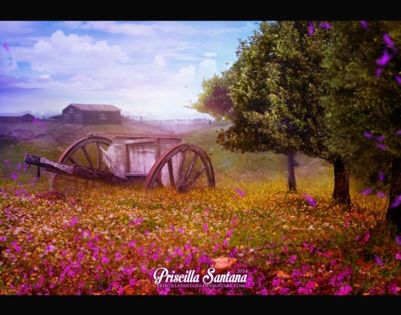 Abandoned Wagon in Field — Purple