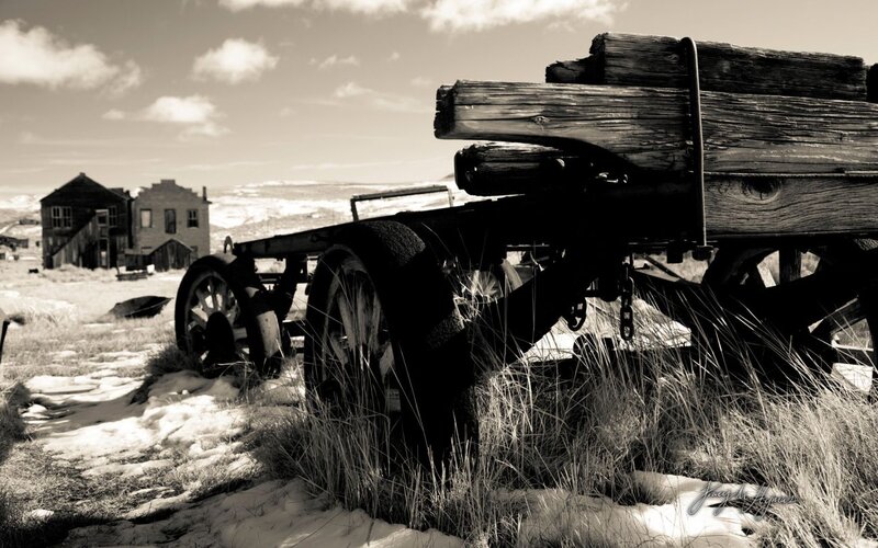 Abandoned Wagon in Snow — Black