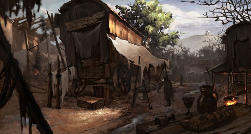 Abandoned Wagon in Village