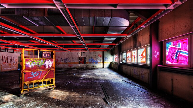 Abandoned warehouse with graffiti