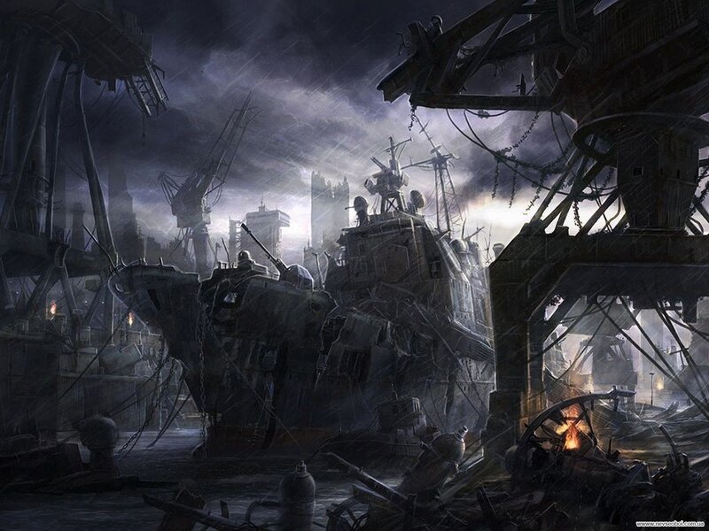Abandoned Warship in Harbor