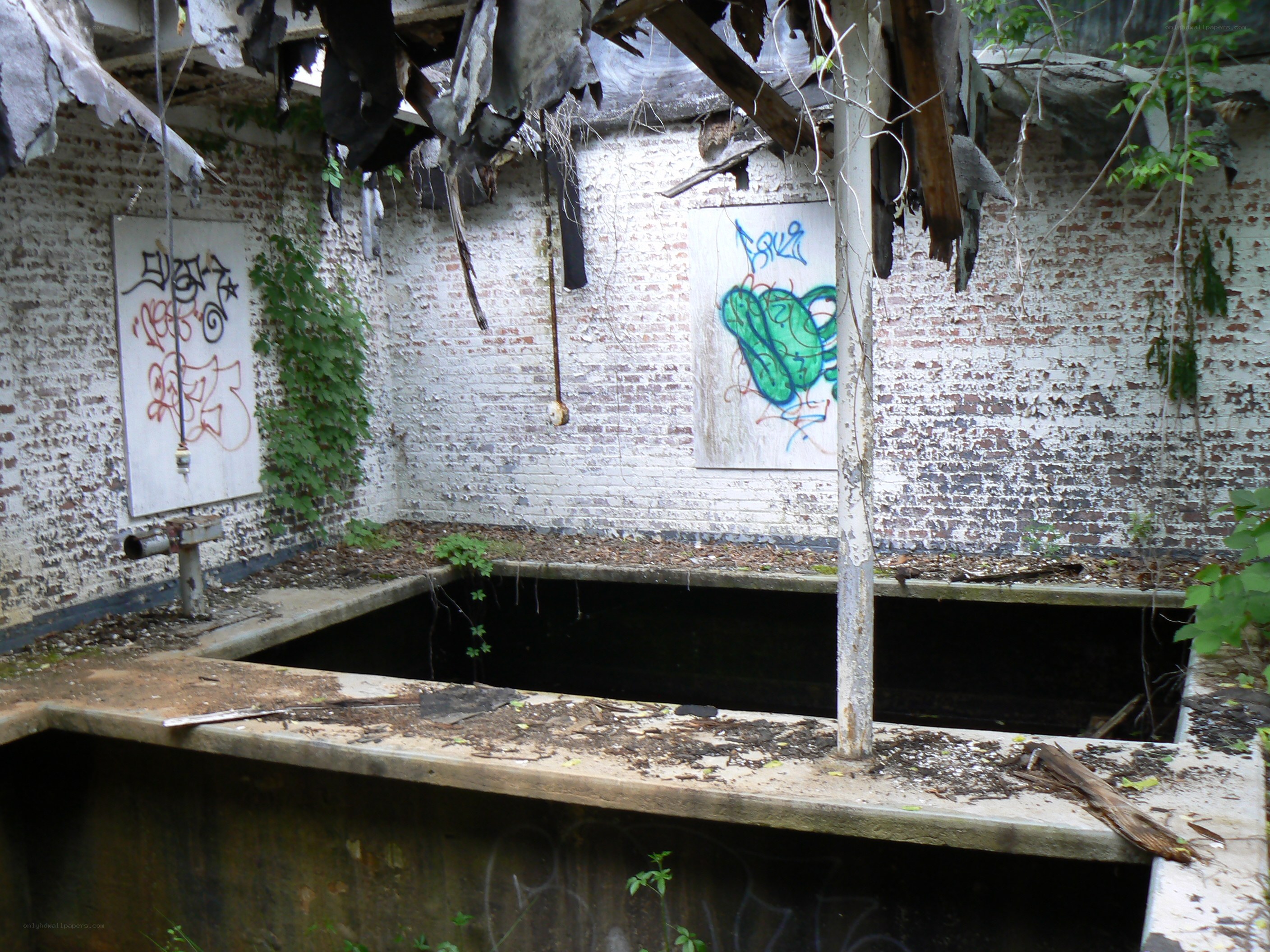 abandoned well with graffiti