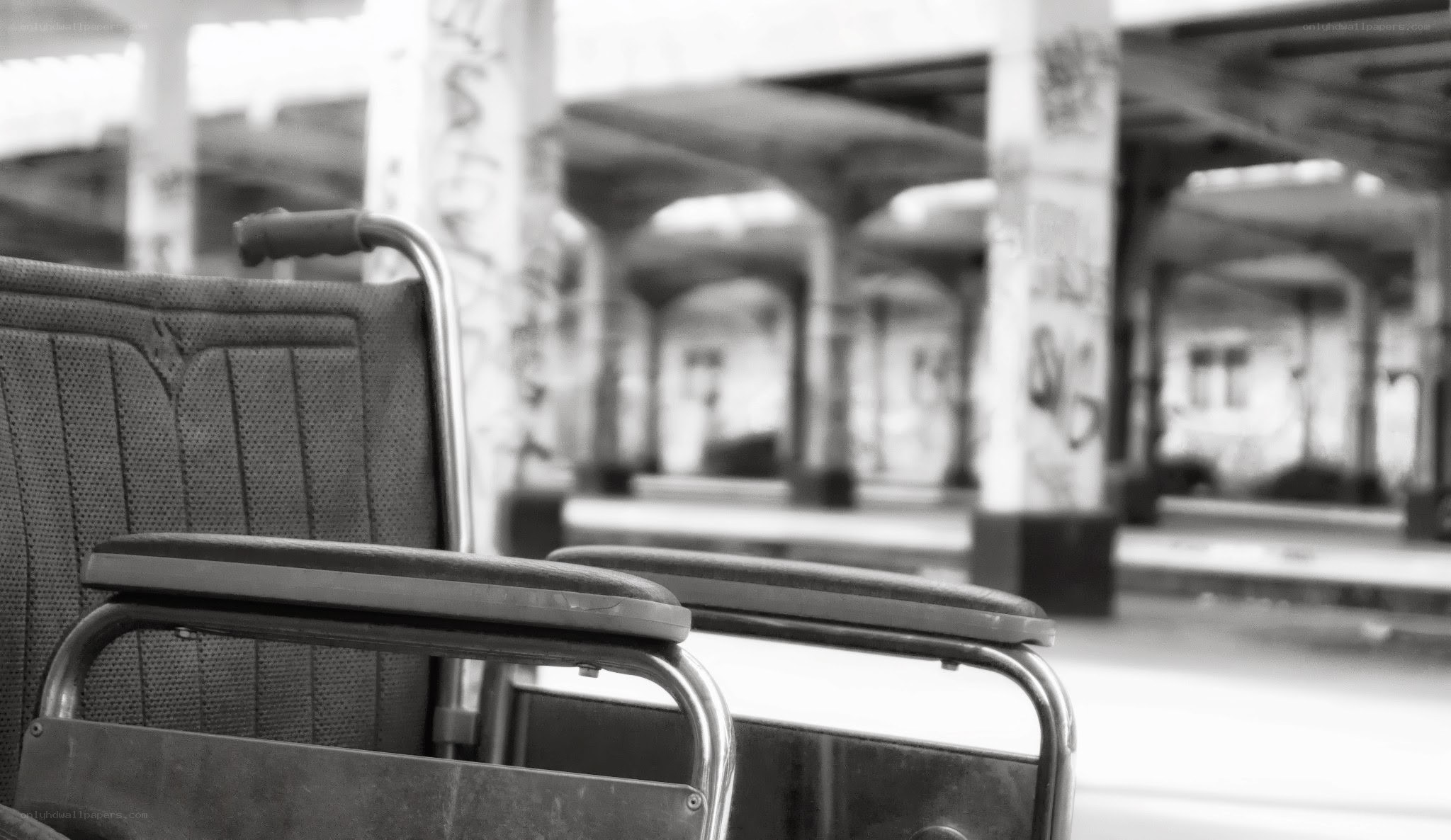 Abandoned wheelchair in station