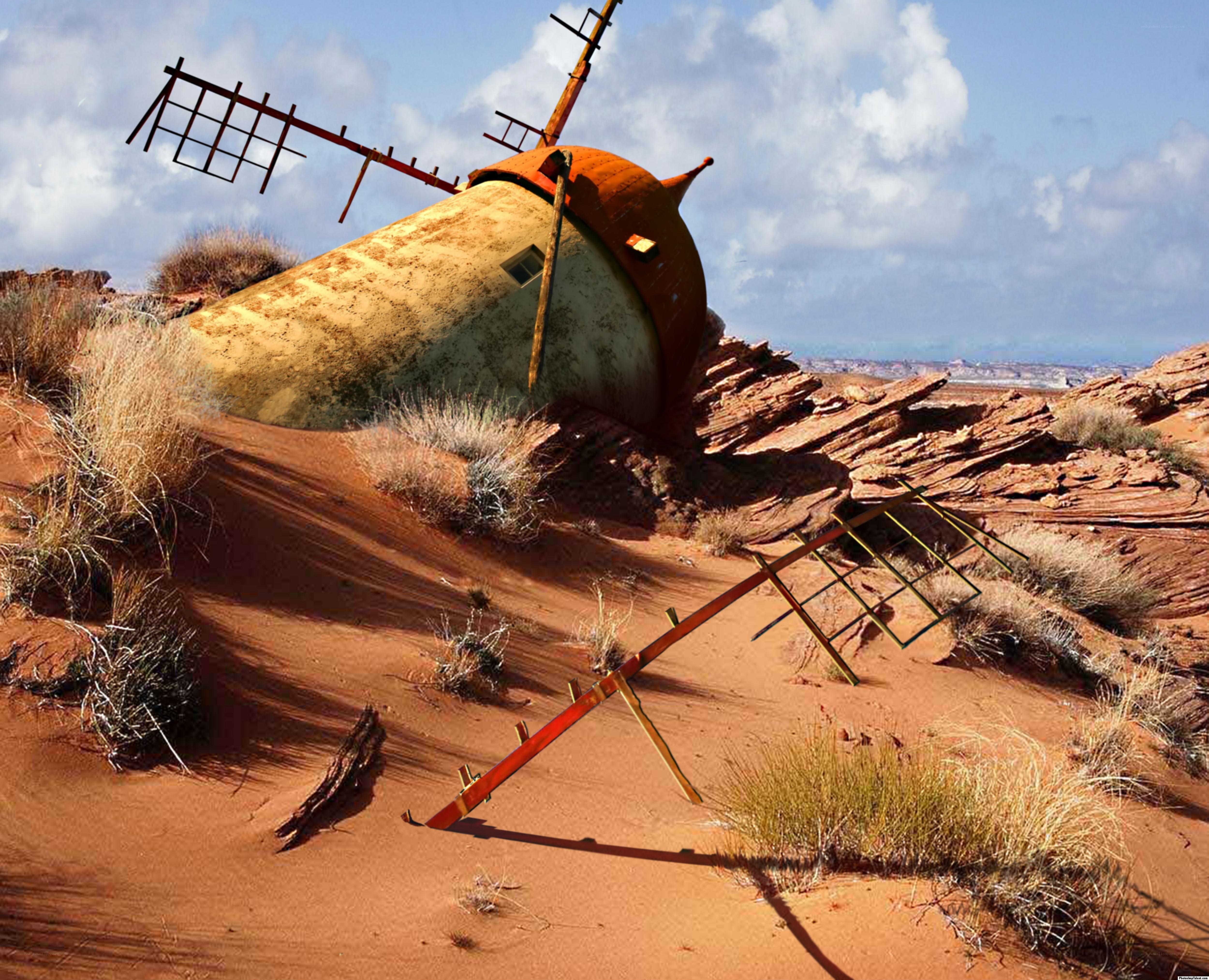 Abandoned windmill in desert