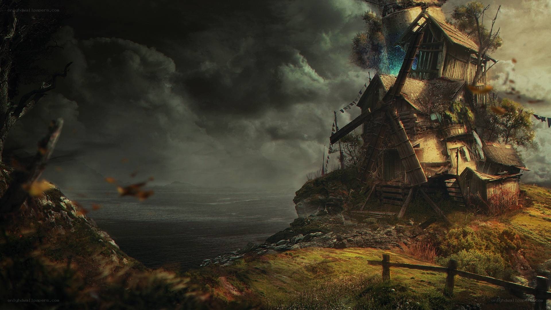abandoned windmill on cliff