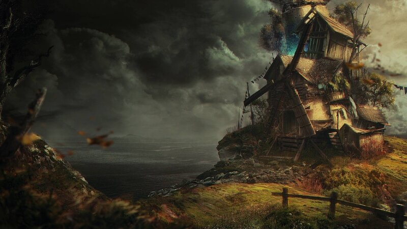 Abandoned Windmill on Cliff — Gray