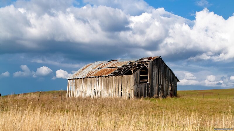Abandoned Wooden Barn — Blue, Dramatic, Afternoon