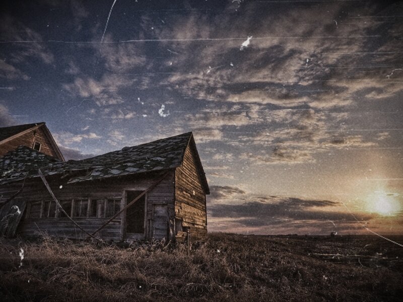 Abandoned Wooden Barn — Brown, Dramatic, Sunset