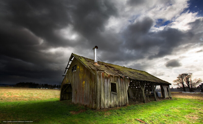 Abandoned Wooden Barn — Green, Dramatic