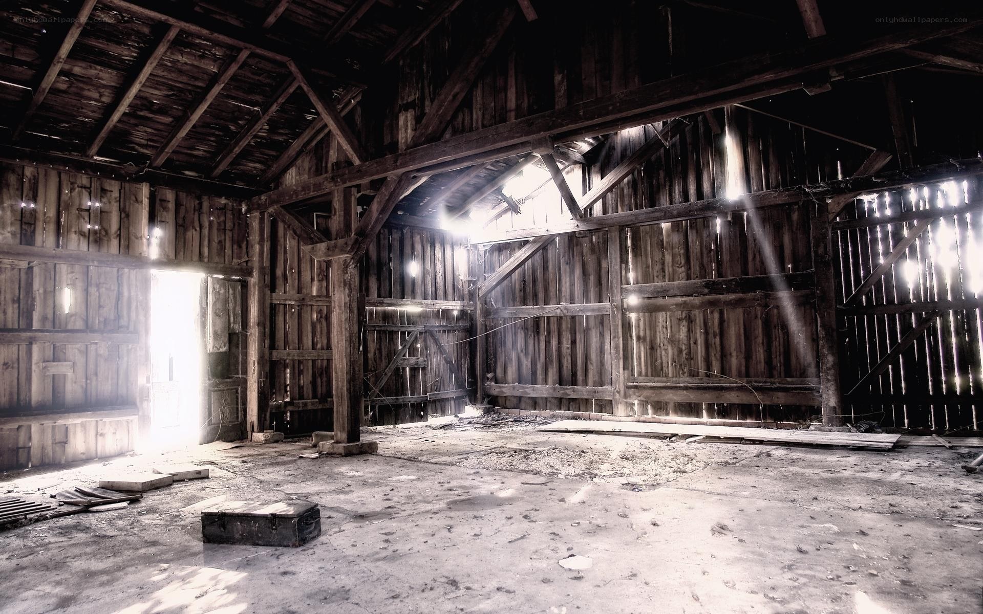 abandoned wooden barn interior