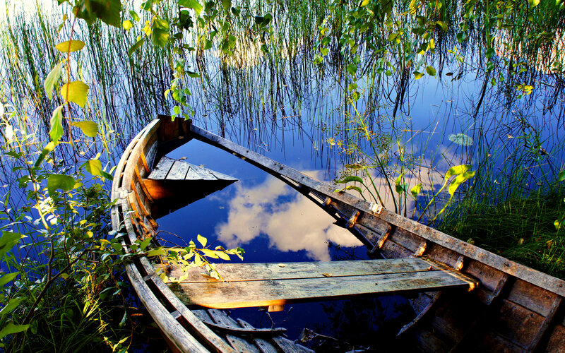 Abandoned Wooden Boat — Blue