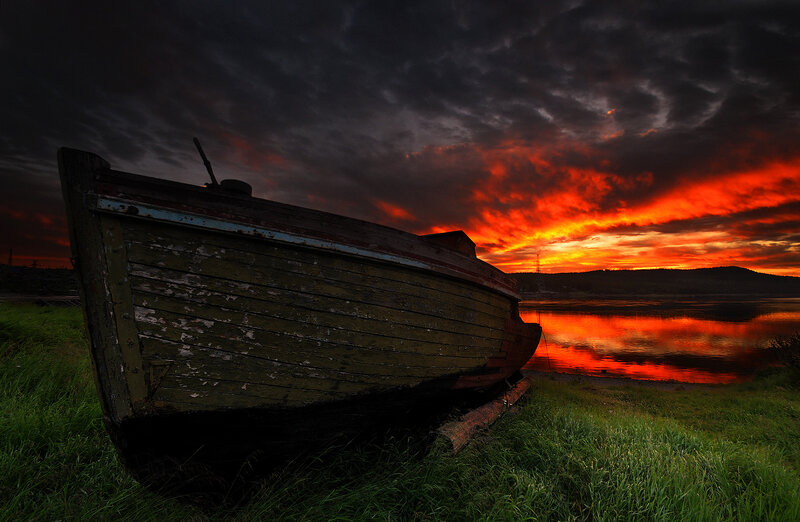 Abandoned Wooden Boat — Red