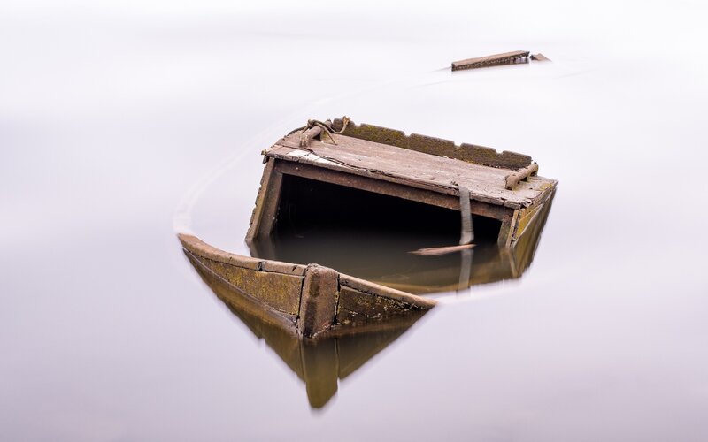 Abandoned Wooden Boat — White