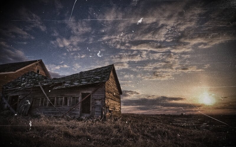 Abandoned Wooden Buildings — Brown, Dramatic, Sunset